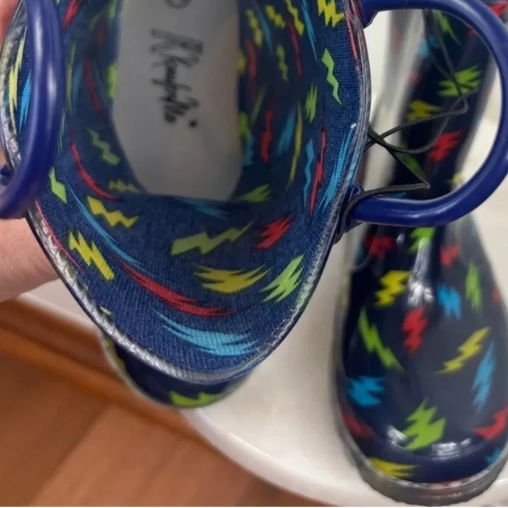 NEW Toddler Light Up Rainboots Rainbow Little Girl‎ Boy Blue Waterproof Kids 10